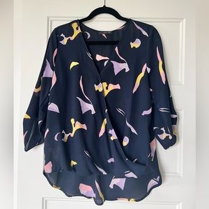 West Kei cross front Navy floral blouse - Medium